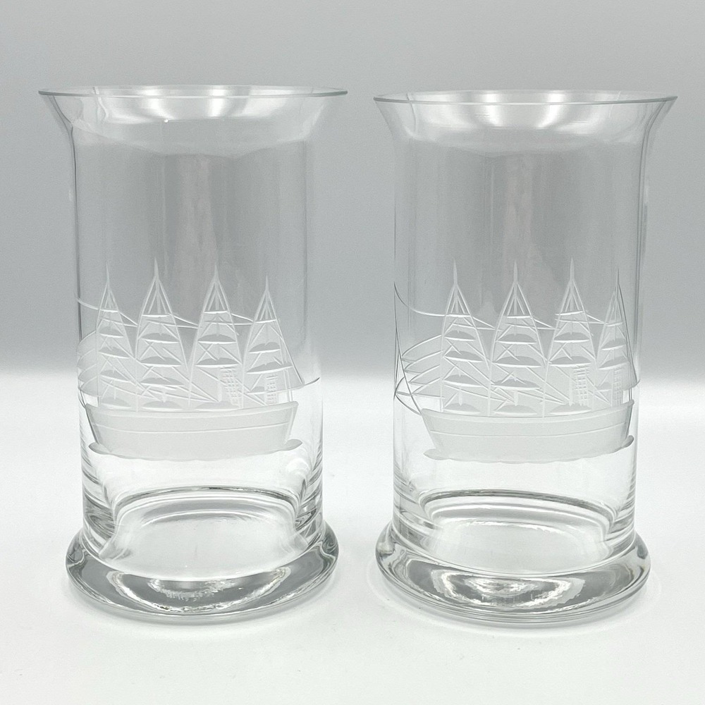 Vintage 1980s Toscany Clipper Etched Sailing Ship Highball Glasses Set of 2